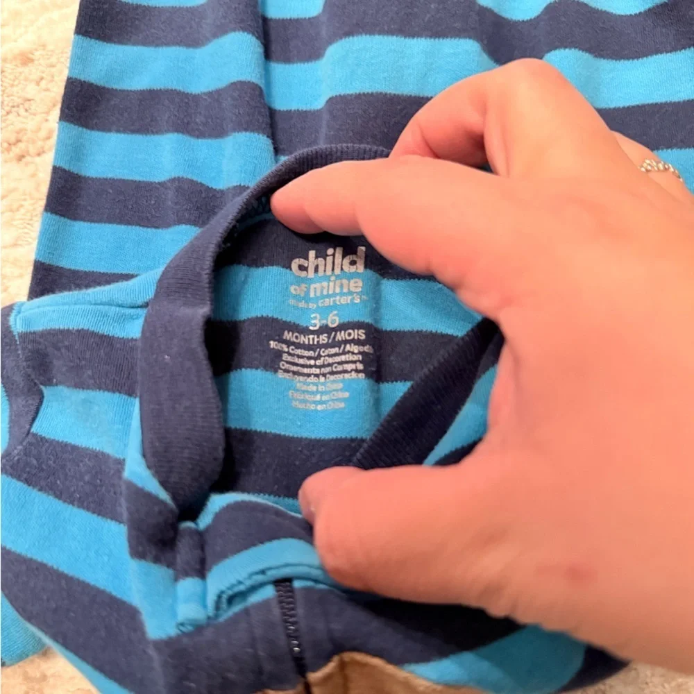 Child of Mine Navy and Blue Striped Footie with Monkey size 3/6M